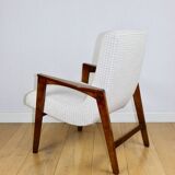 Vintage loft armchair herringbone natural fabric model from the 70s