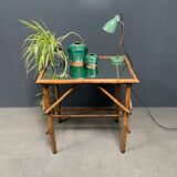 Bamboo side table with mirror top from France, 1940s
