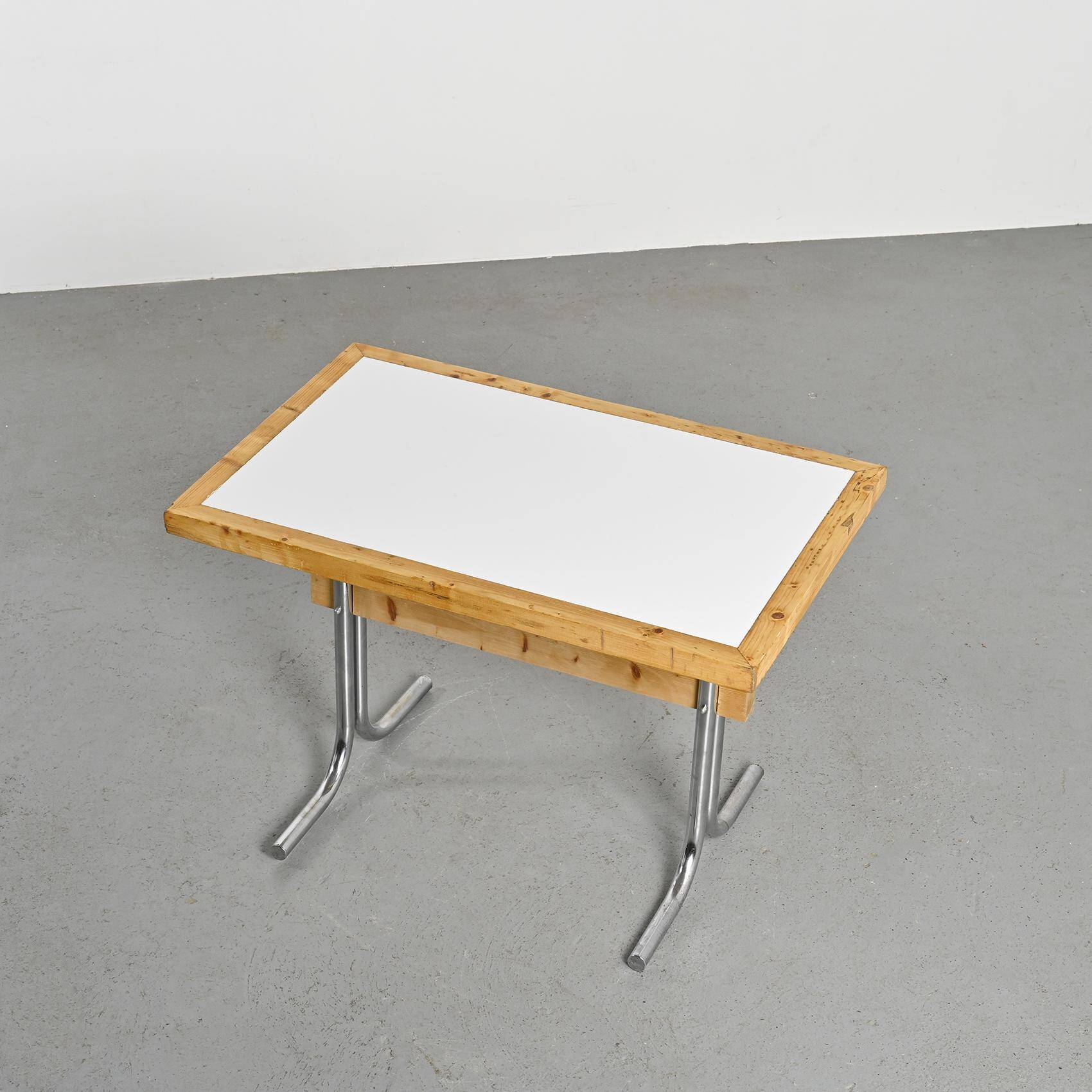 Metal and pine table, La Plagne circa 1960