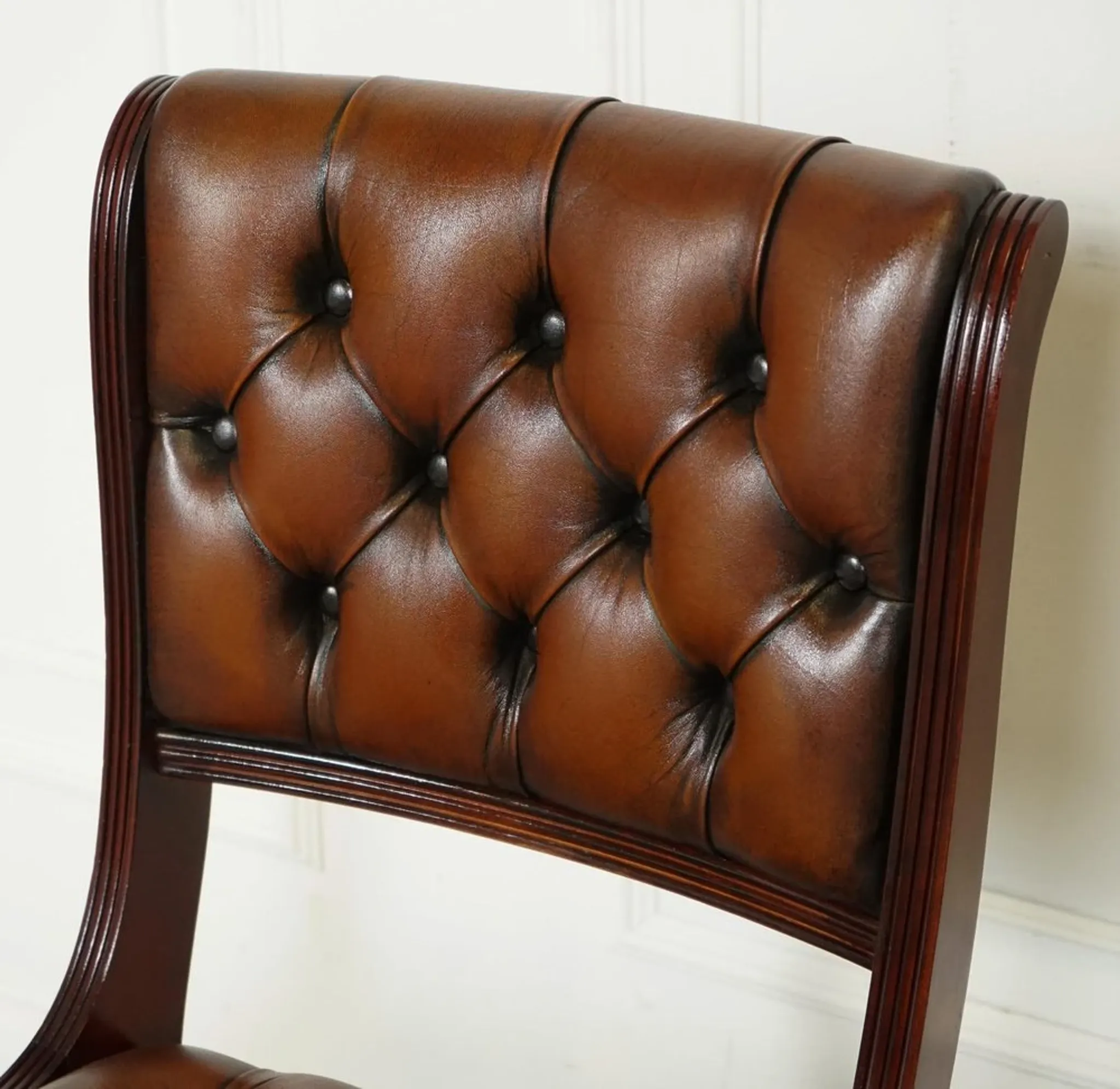 Chesterfield Leather Dining Chairs, Set of 6