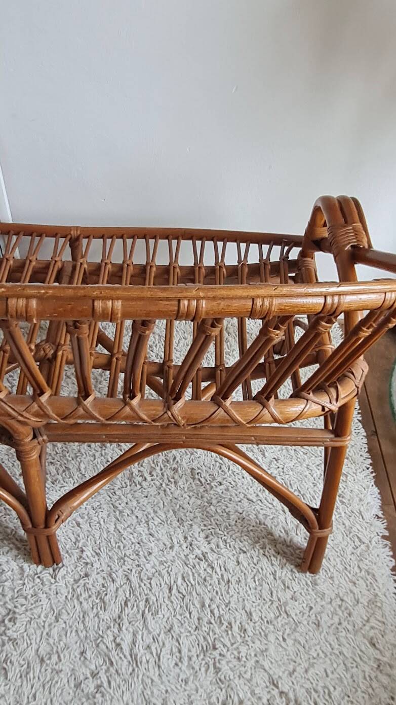 Vintage 1970s rattan bench
