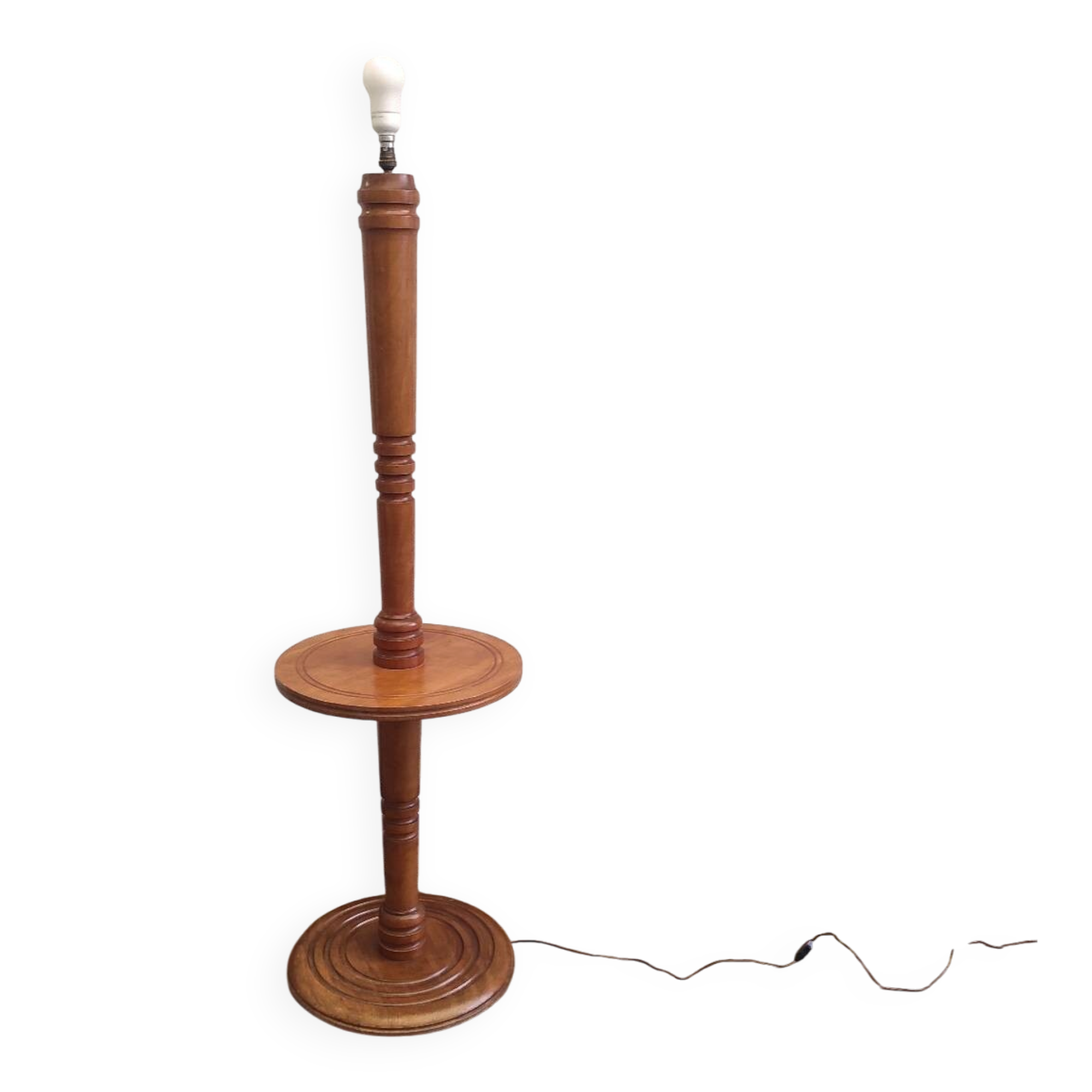 Vintage turned wooden floor lamp - 60s side table