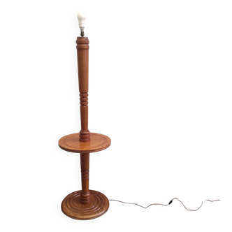 Vintage turned wooden floor lamp - 60s side table