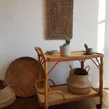Serving table in rattan and vintage wicker