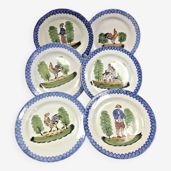 6 anciennes assiettes plates Saint Clément Lunéville modèle Charolles