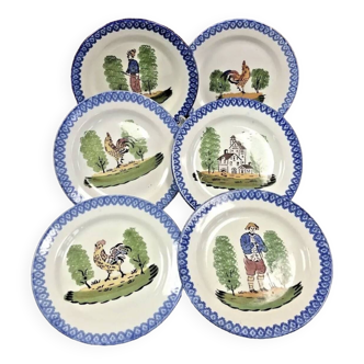 6 anciennes assiettes plates Saint Clément Lunéville modèle Charolles