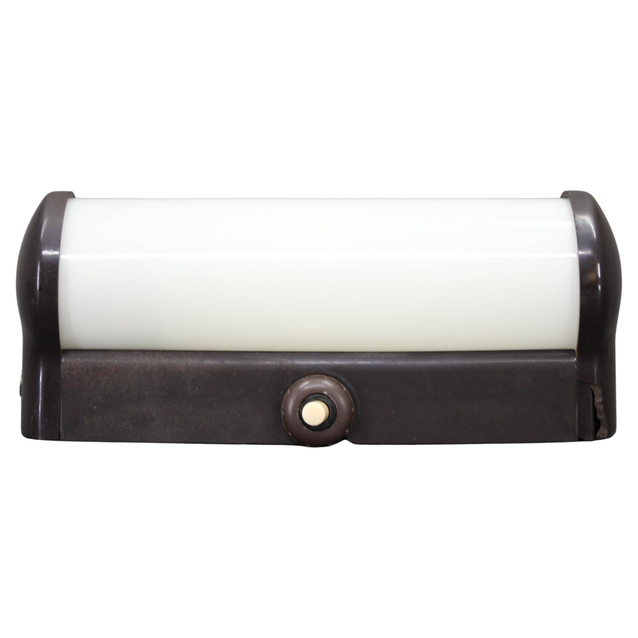 Czechoslovak Art Deco Bakelite Tubular Wall Light with Milk Glass, 1940s