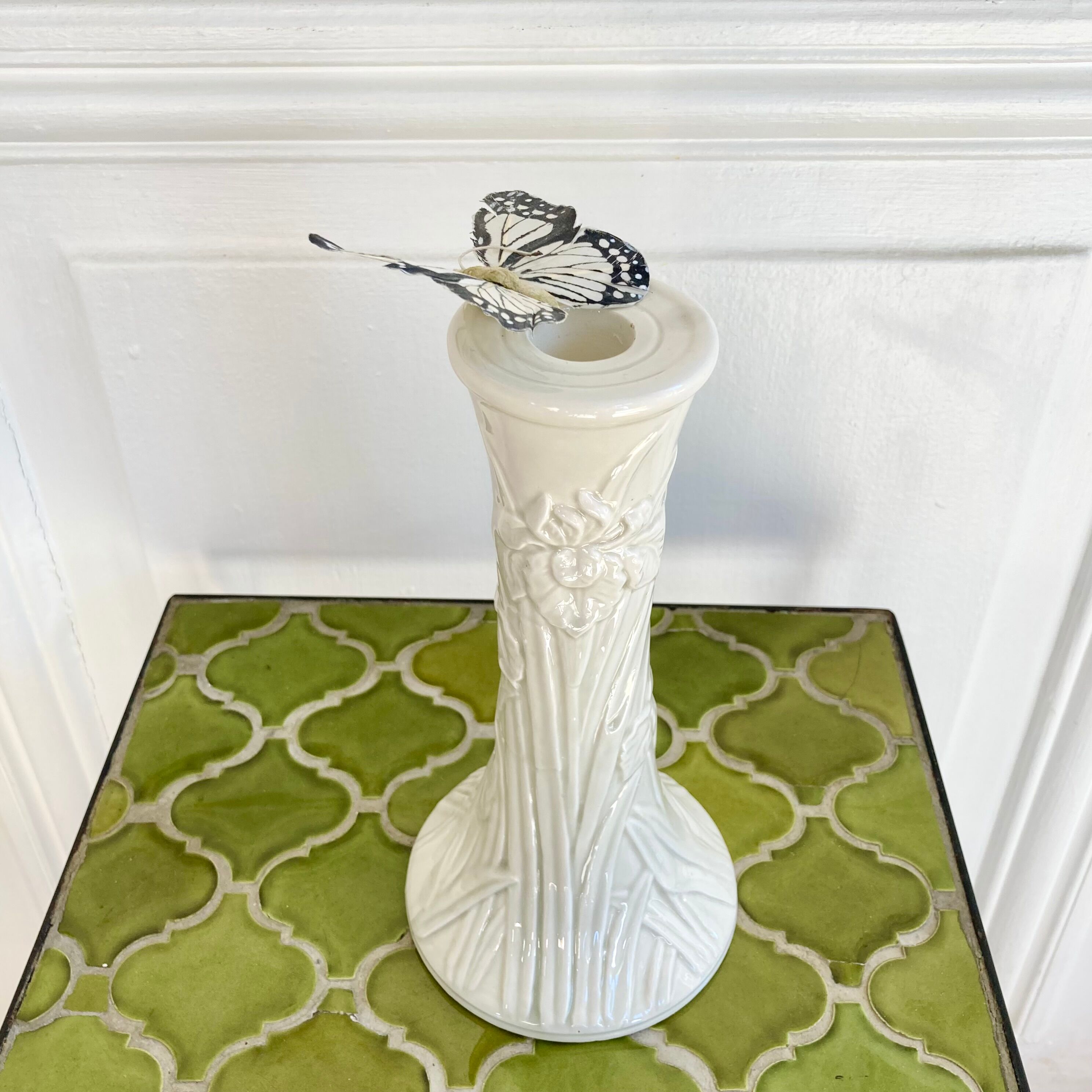 Ceramic candle holder iris flower