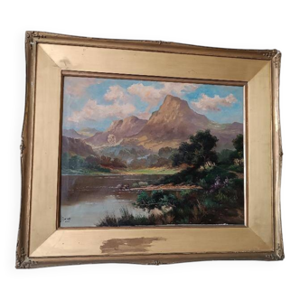 Antique oil painting on canvas, Scottish landscape, JACK DUCKER