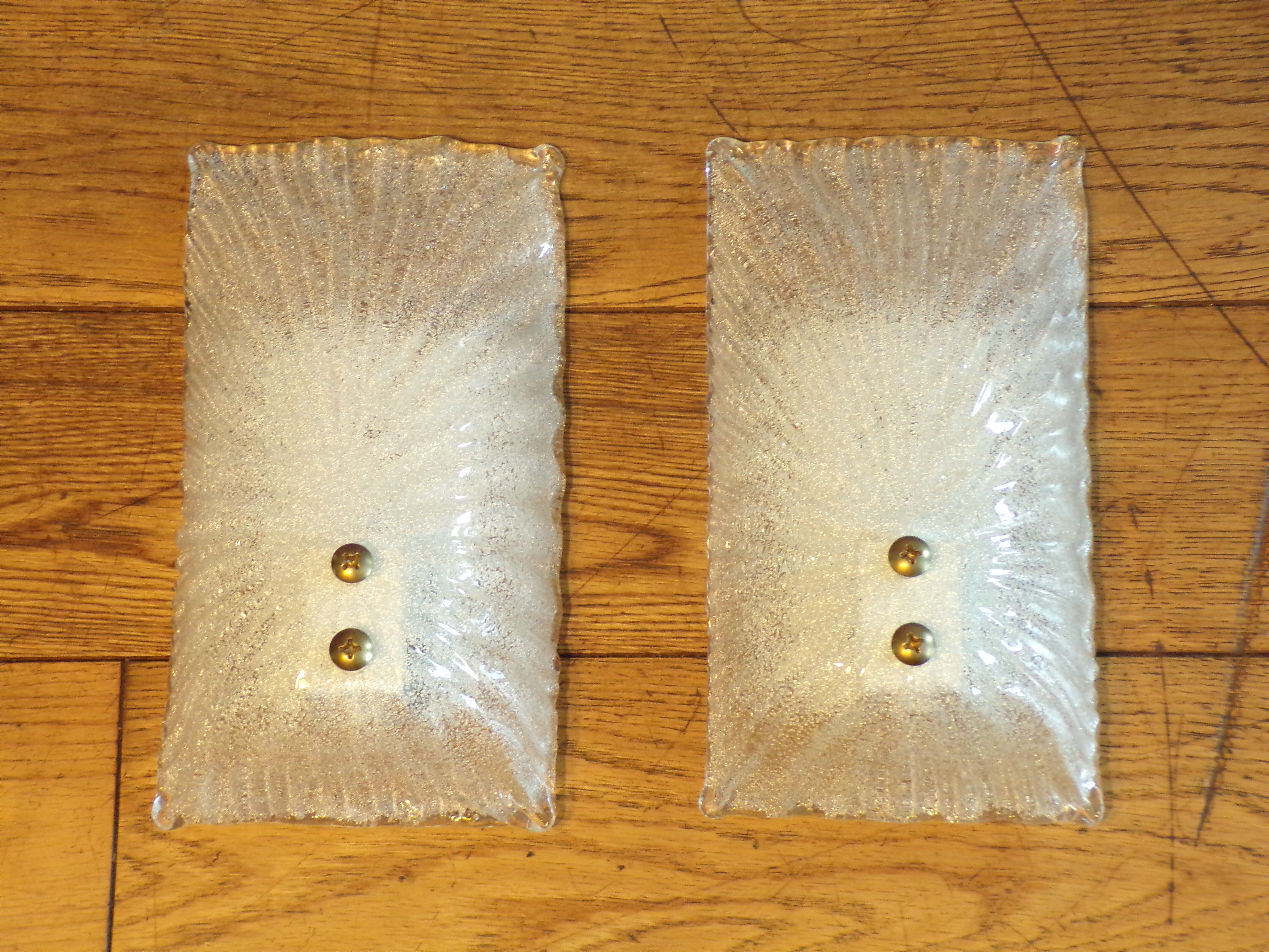Pair of pressed glass wall lamps