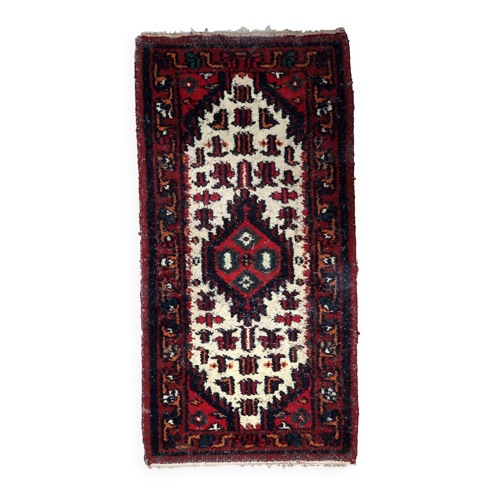 Handmade vintage Persian Hamadan rug 61cm x 123cm 1970s
