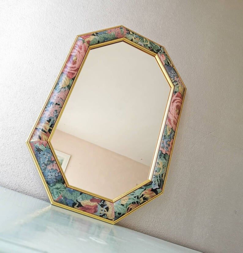Vintage wooden flower mirror 1980