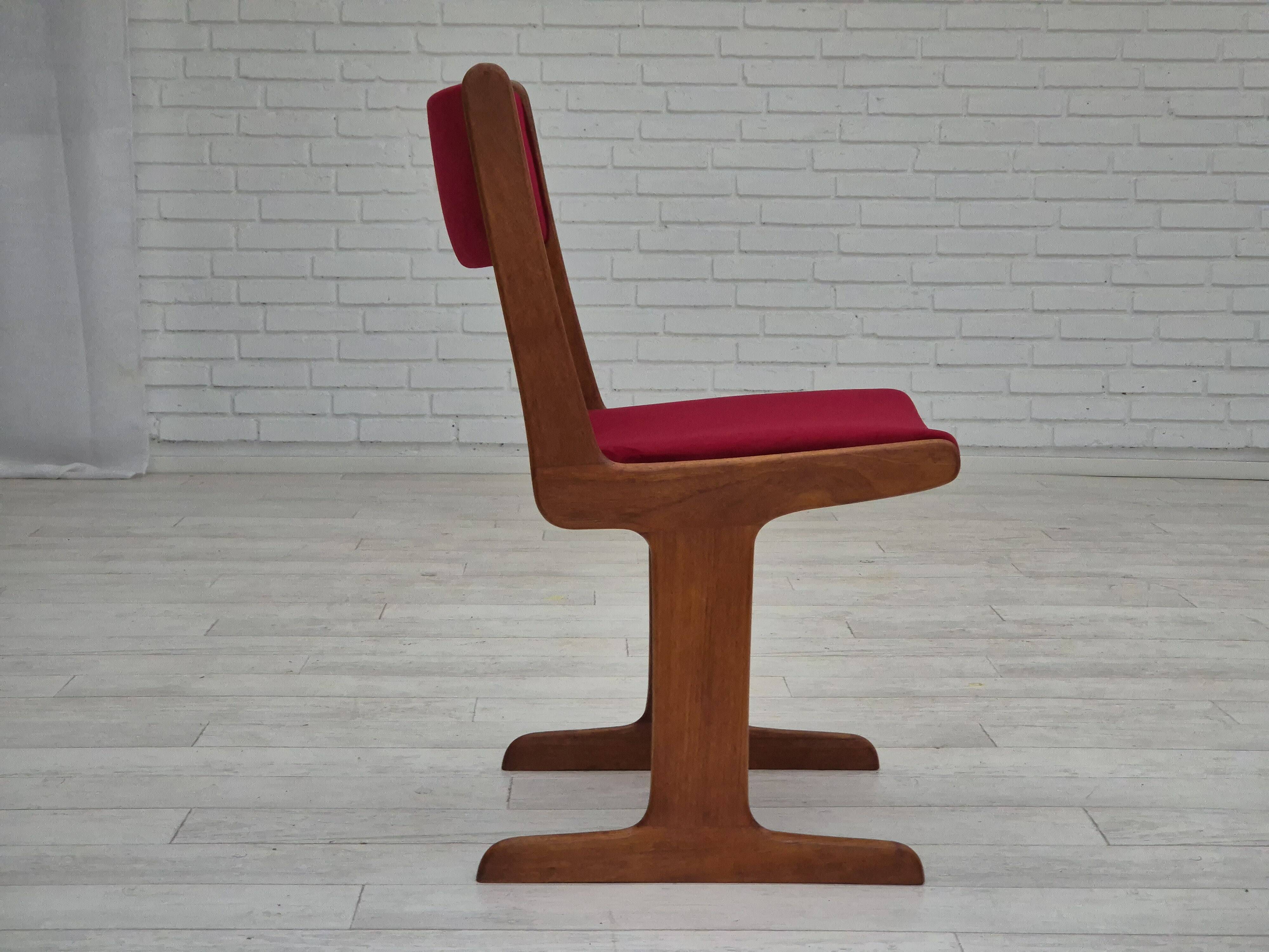 1970s, set of 4 reupholstered Danish chairs, Farsø Møbelfabrik, teak wood, furniture velour.