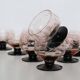 Set de 11 coupes à pied rose, vintage, 1950, mid century