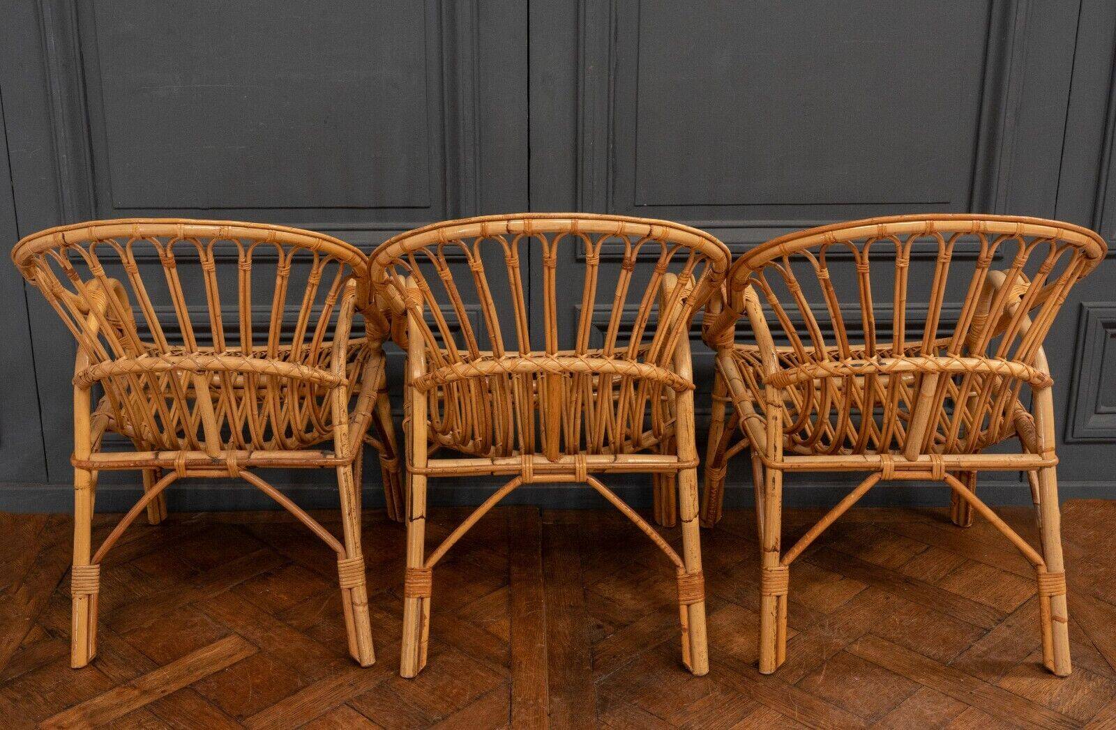 Suite of three rattan armchairs 1960 with original patina