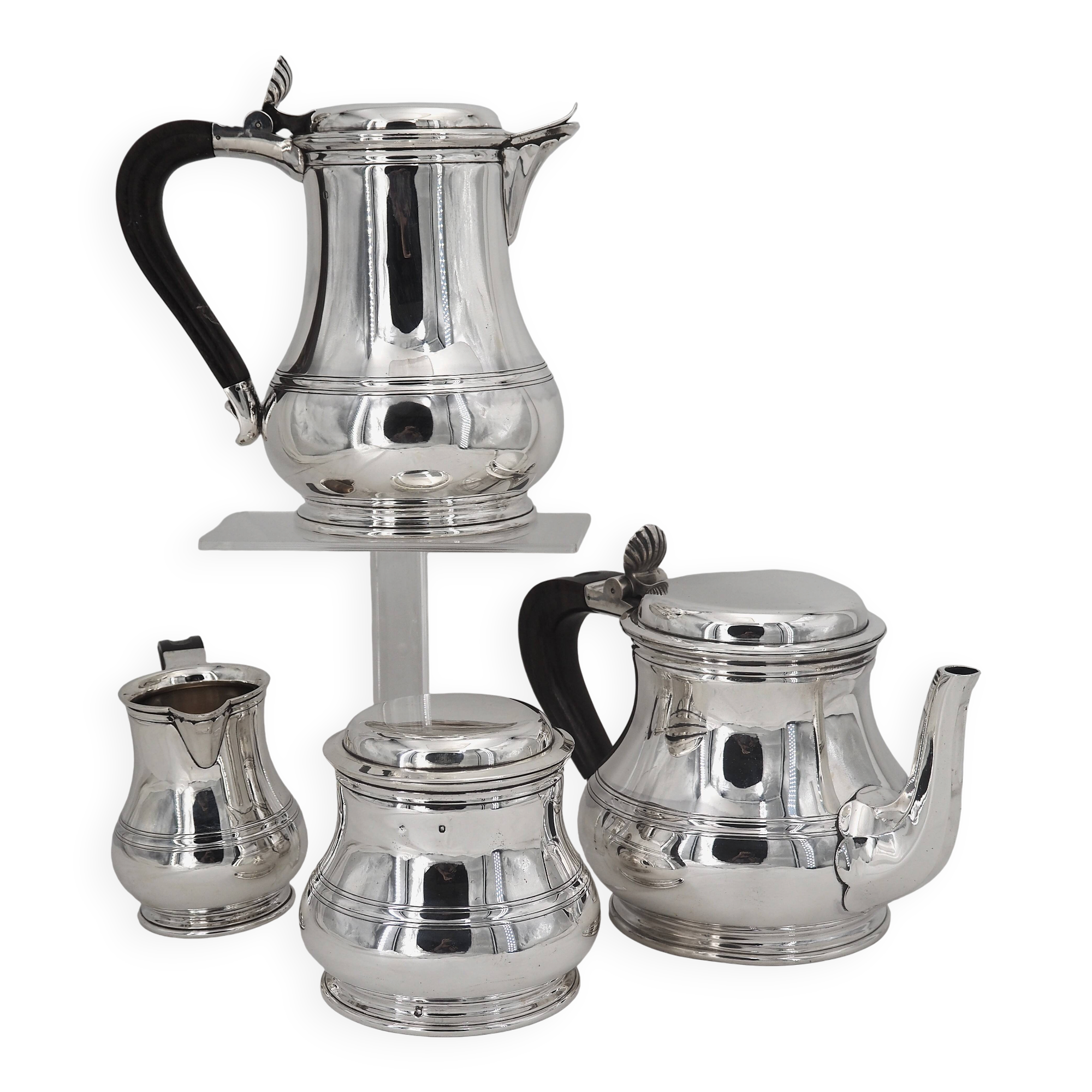 Puiforcat, tea and coffee service, 4 pieces, solid silver Minerva, excellent condition.