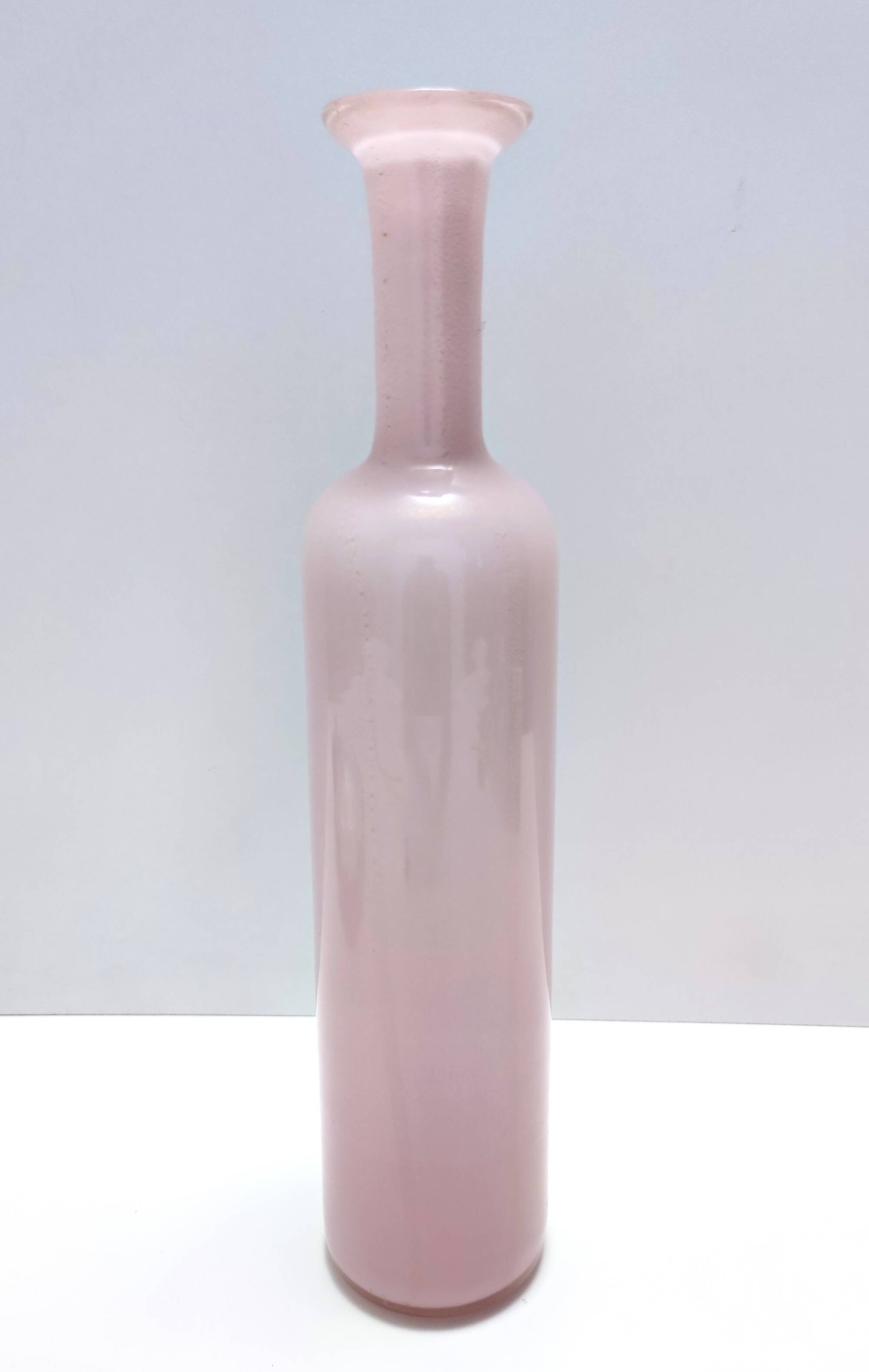 Pink Encased Murano Glass Bottle Vase with Gold Leaf by Salviati, Italy
