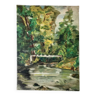Vintage river oil painting on canvas