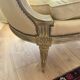 Louis XVI style patinated wooden basket sofa. Pierre Frey fabric. 19th century