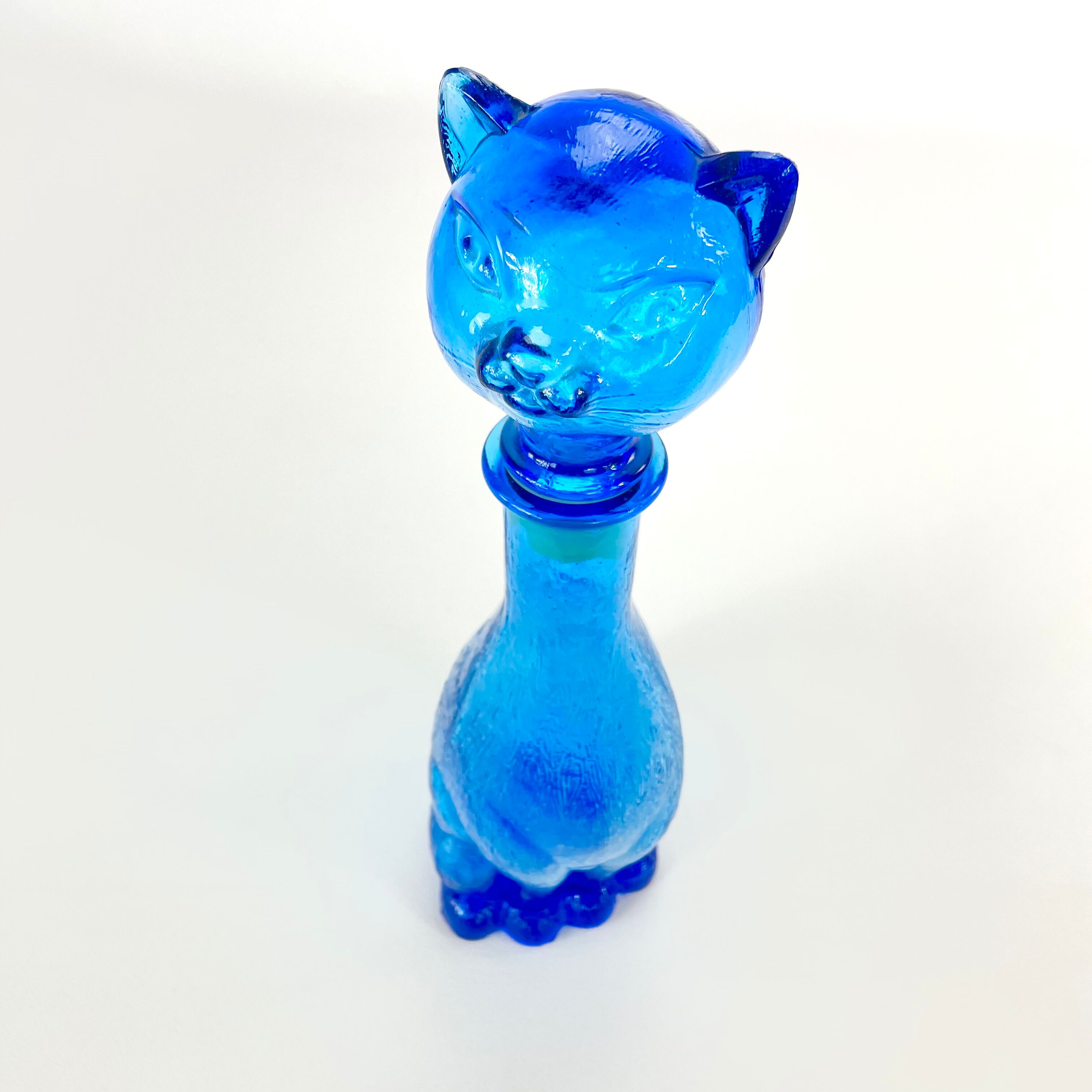 Glass cat decanter from empoli, italy