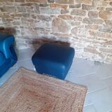 ensemble canapé cuir, fauteuil et pouf