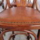 Set of 6 Vintage Bentwood Bar Stool Set: Brown Leather Seat, Nailhead Trim