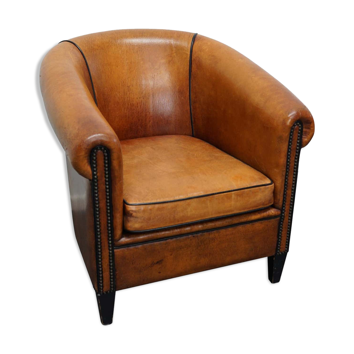 Vintage club chair in cognac-coloured leather Netherlands