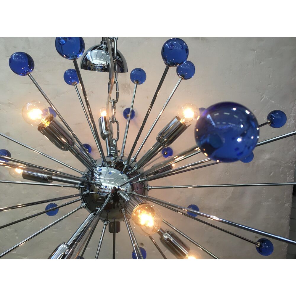 Blue “star” murano glass oval sputnik chandelier