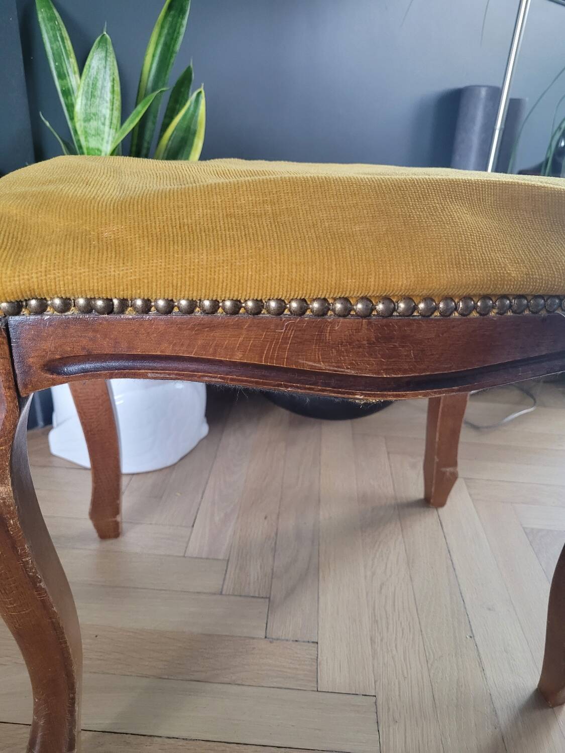 Antique wooden and velvet ottoman stool
