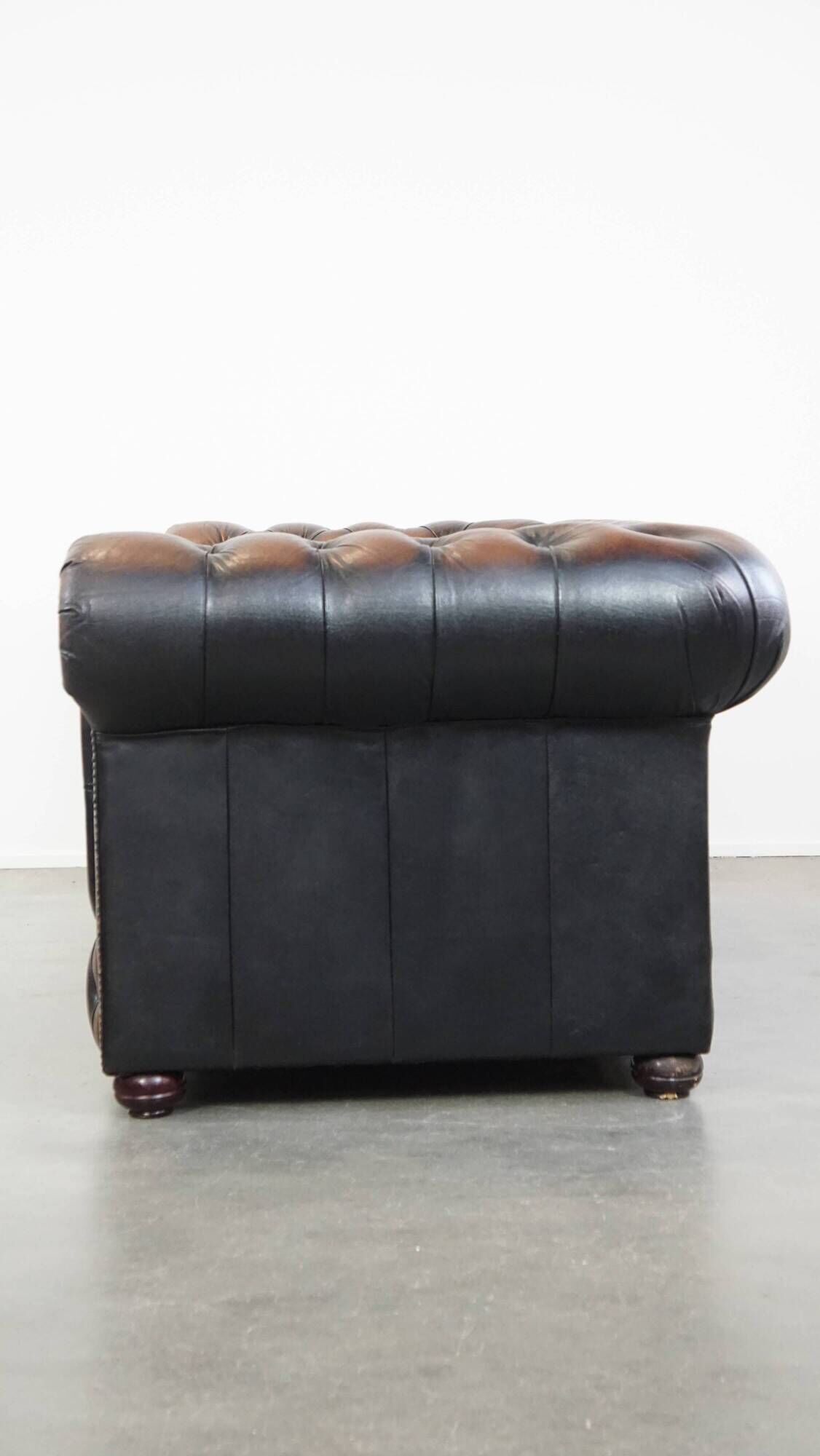 Classic English Chesterfield 2.5 seater sofa in brown cowhide