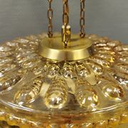 Ceiling-hanging lamp in glass with prisms and metal details