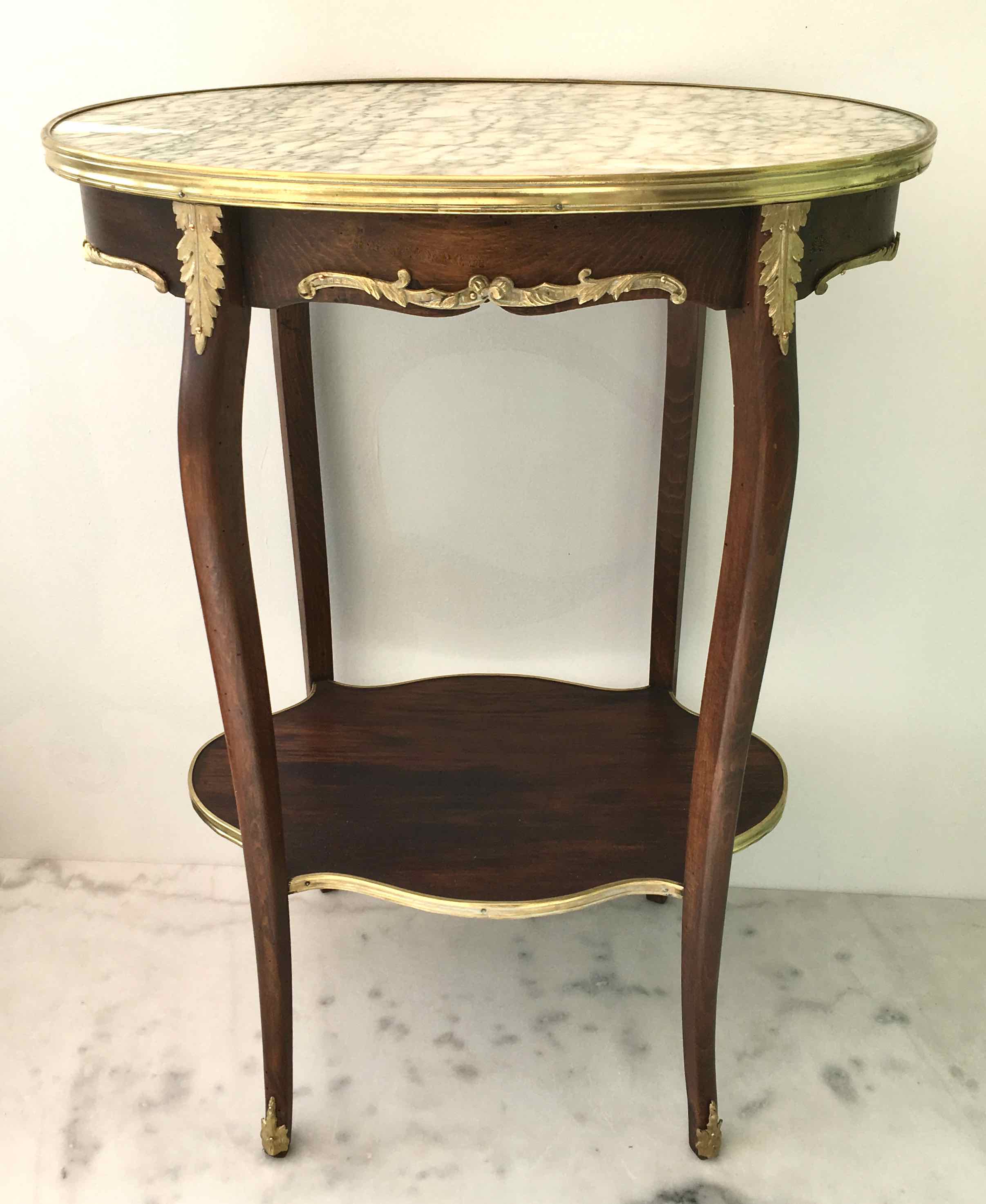 Pedestal table Louis XVI style wood marble brass