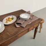 Walnut and pine drapery farmhouse table