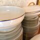 table service art deco limoges porcelain white border blue and gold 61 pieces signed