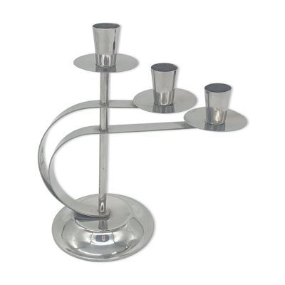Bougeoir Chandelier 3 Cheminées Acier Chrome Moderniste Art Déco Années 50