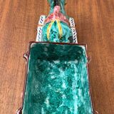 Vintage Italian hand-painted sculpture of a donkey with a cart in the shape of a bowl from Deruta, Italy.