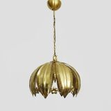 Vintage 80s gold metal palm leaf pendant light