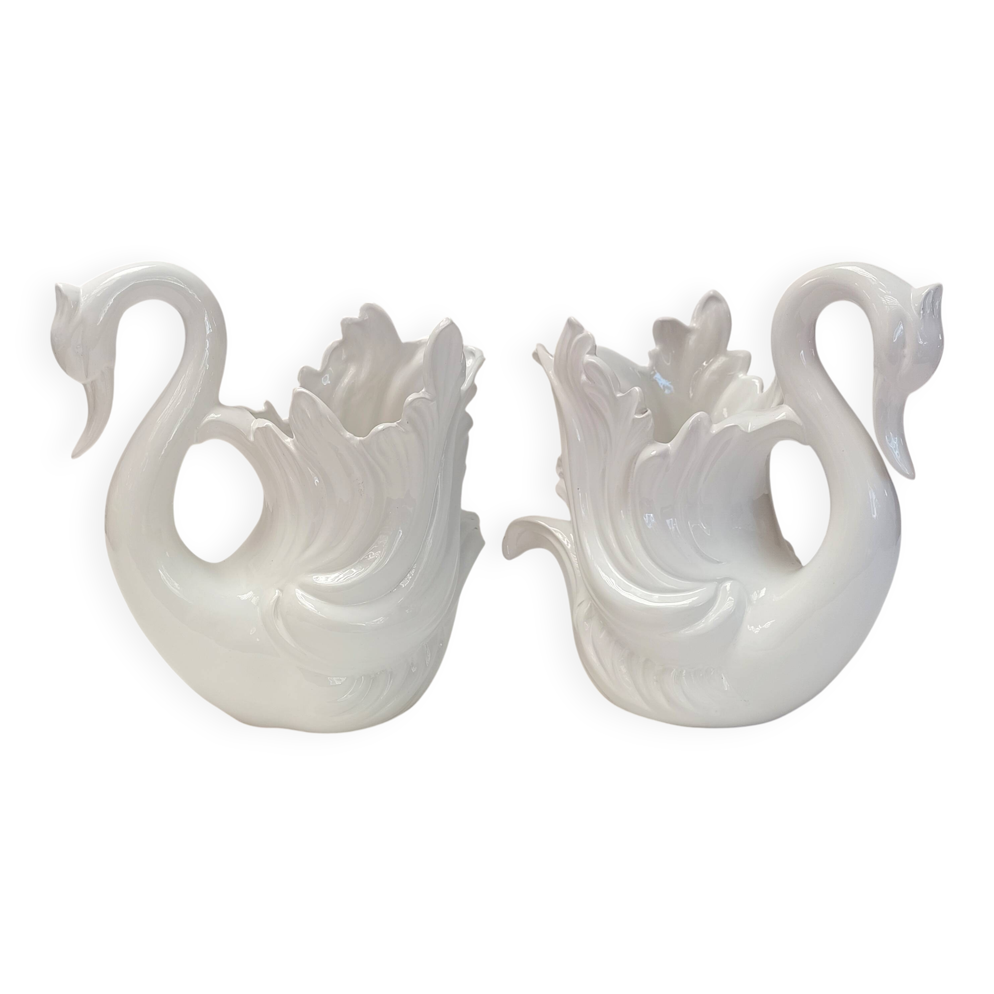 Swan pot holder pair porcelain ceramic vase decoration