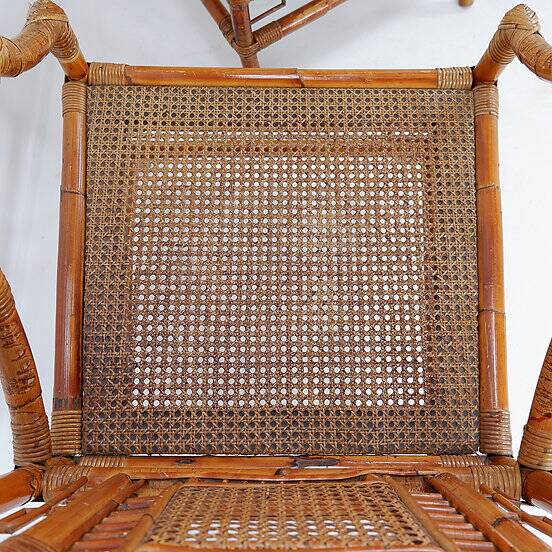 Pair of Asian style bamboo armchairs - France circa 1962