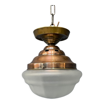 Frosted glass ceiling lamp with copper fixture