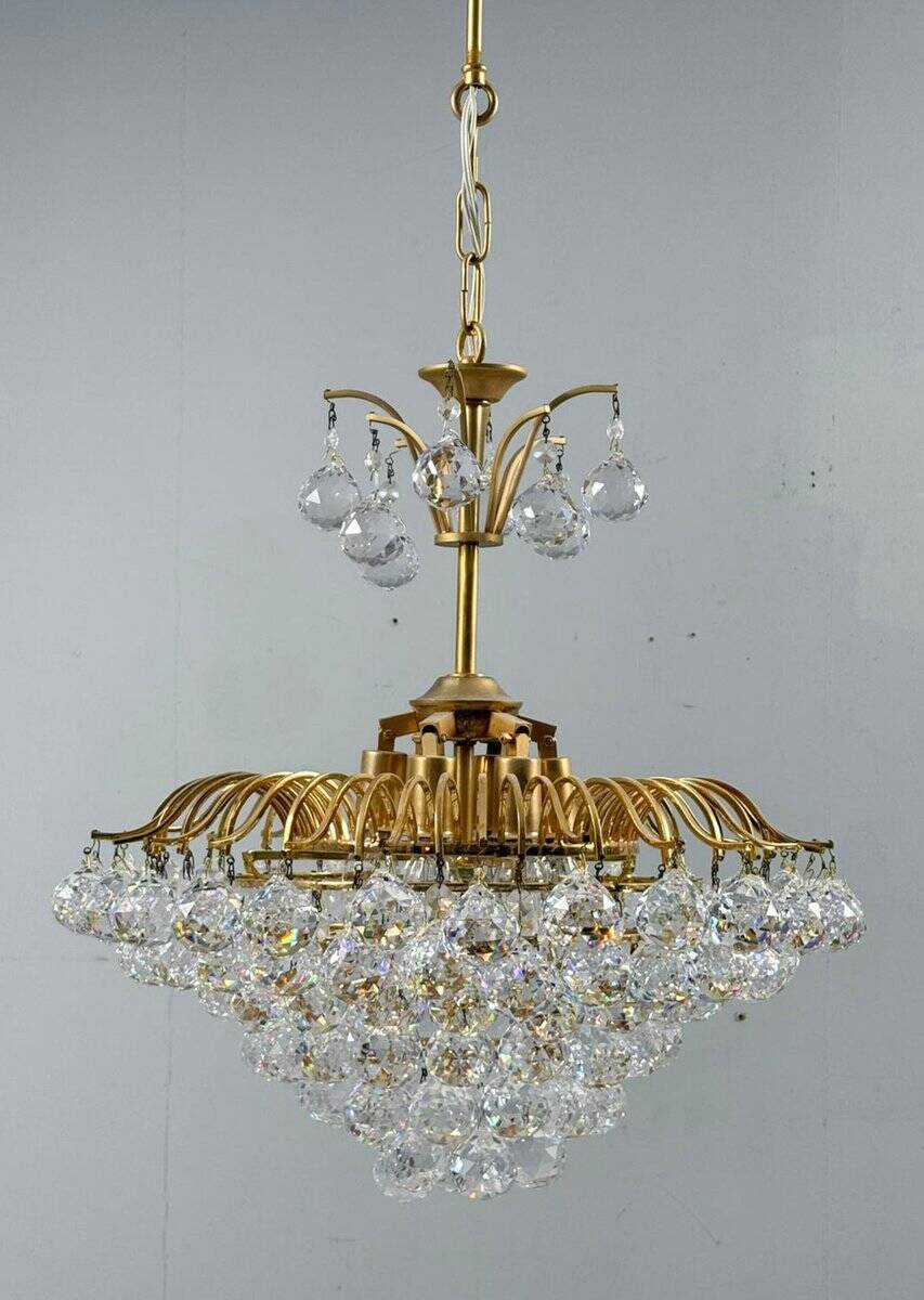 Hollywood Regency chandelier with crystal glass shades by Ernst Palme, Germany, 1960s