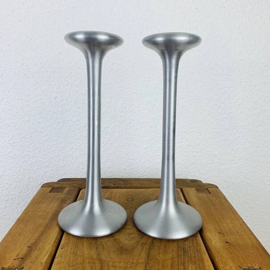 Pair of aluminium candle holders Kagla by Carl Ojerstam for Ikea