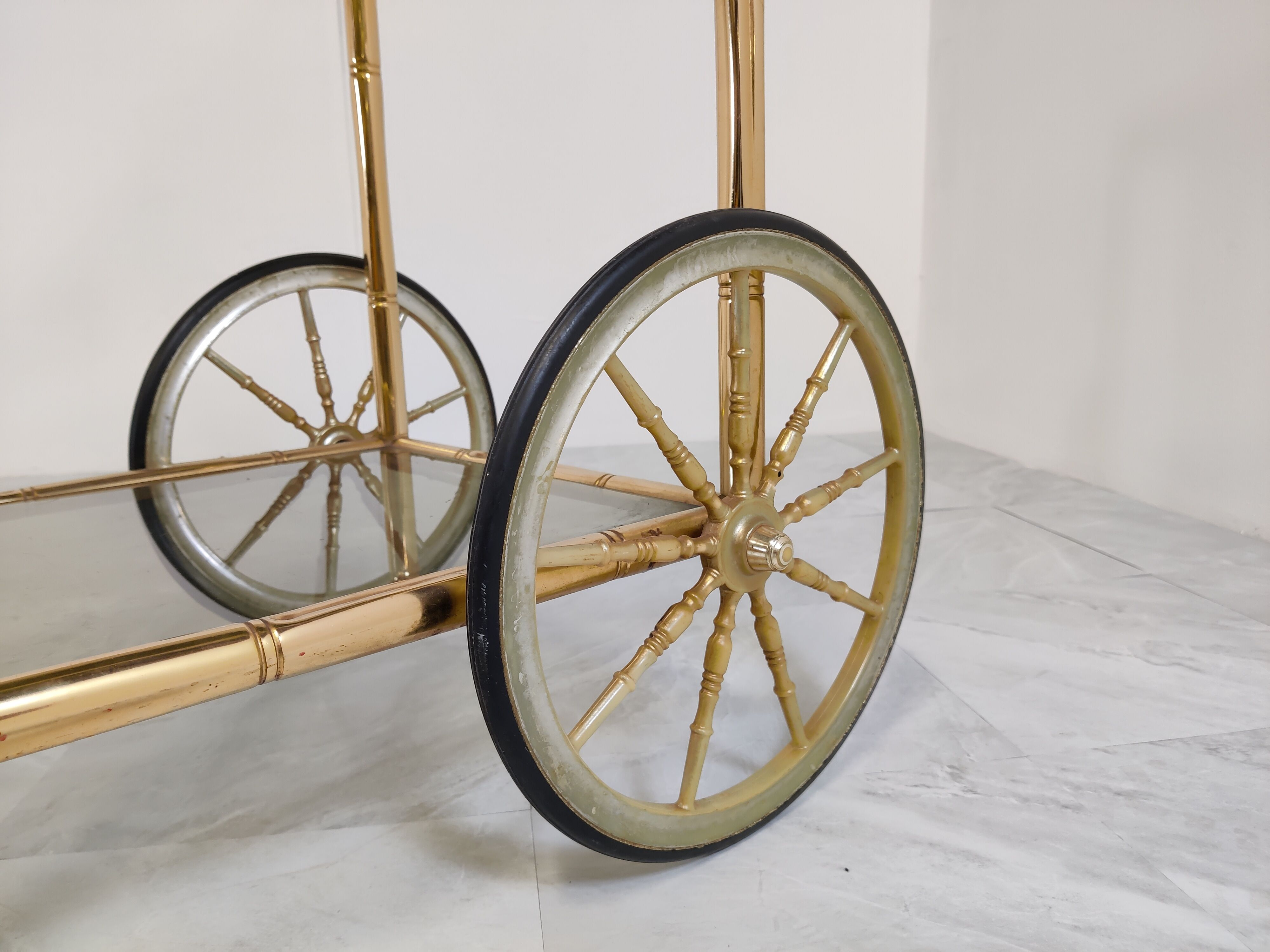 Brass faux bamboo drinks  trolley, 1970s