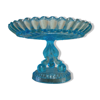 Cut on foot blue glass