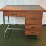 Teak veneer desk with chromed metal frame, from the 70s.