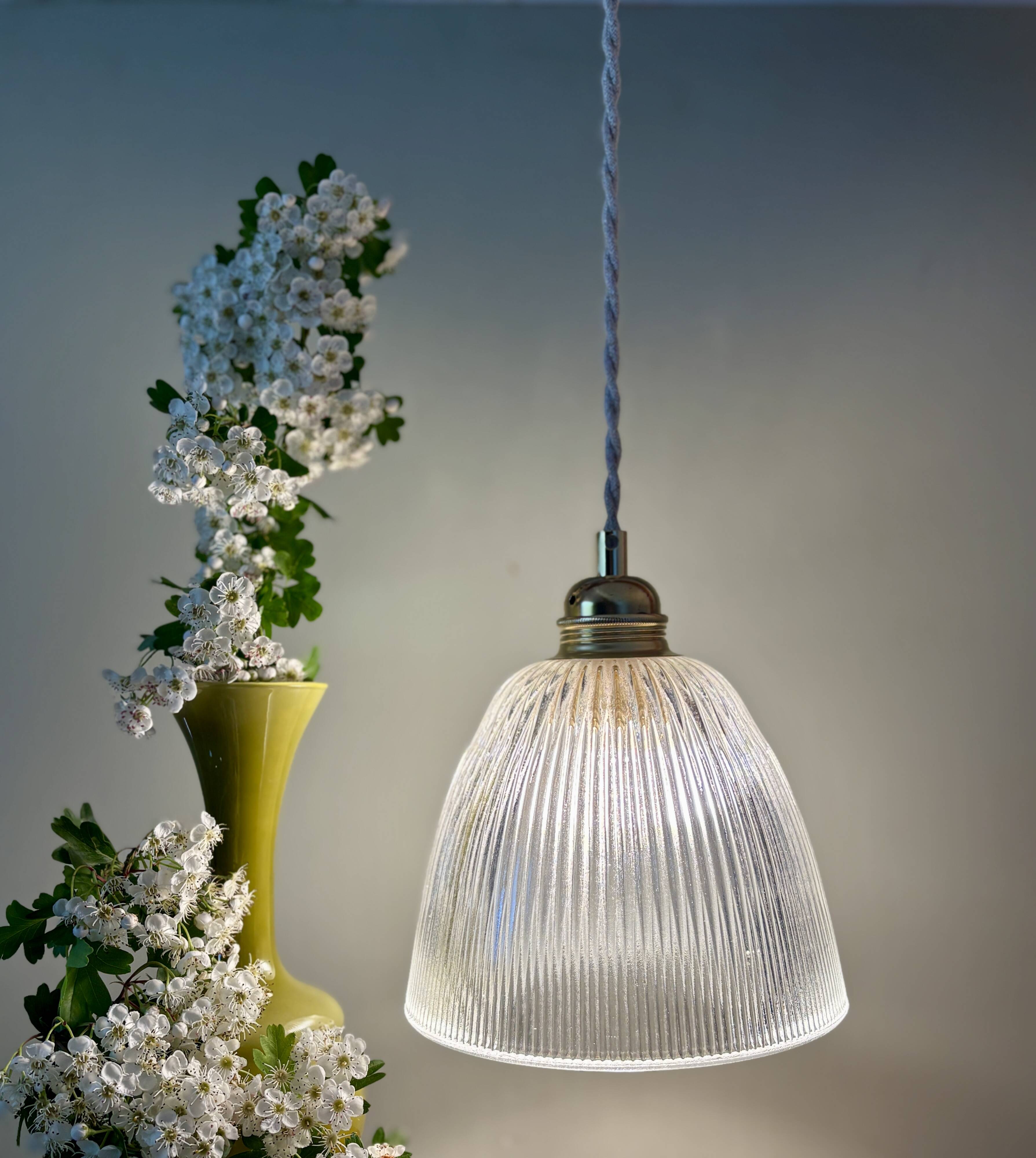 Vintage tulip pendant light in ribbed glass