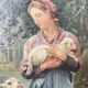 Oil painting on panel of a shepherdess with lambs after J.B. Hofner X