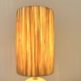 Vintage 1970s white marble ball lamp raffia rope lampshade 70s bohemian chic alabaster