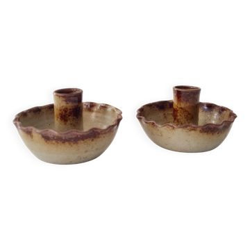 Pair of antique candlesticks / candle holders in stoneware – 1960s/70s