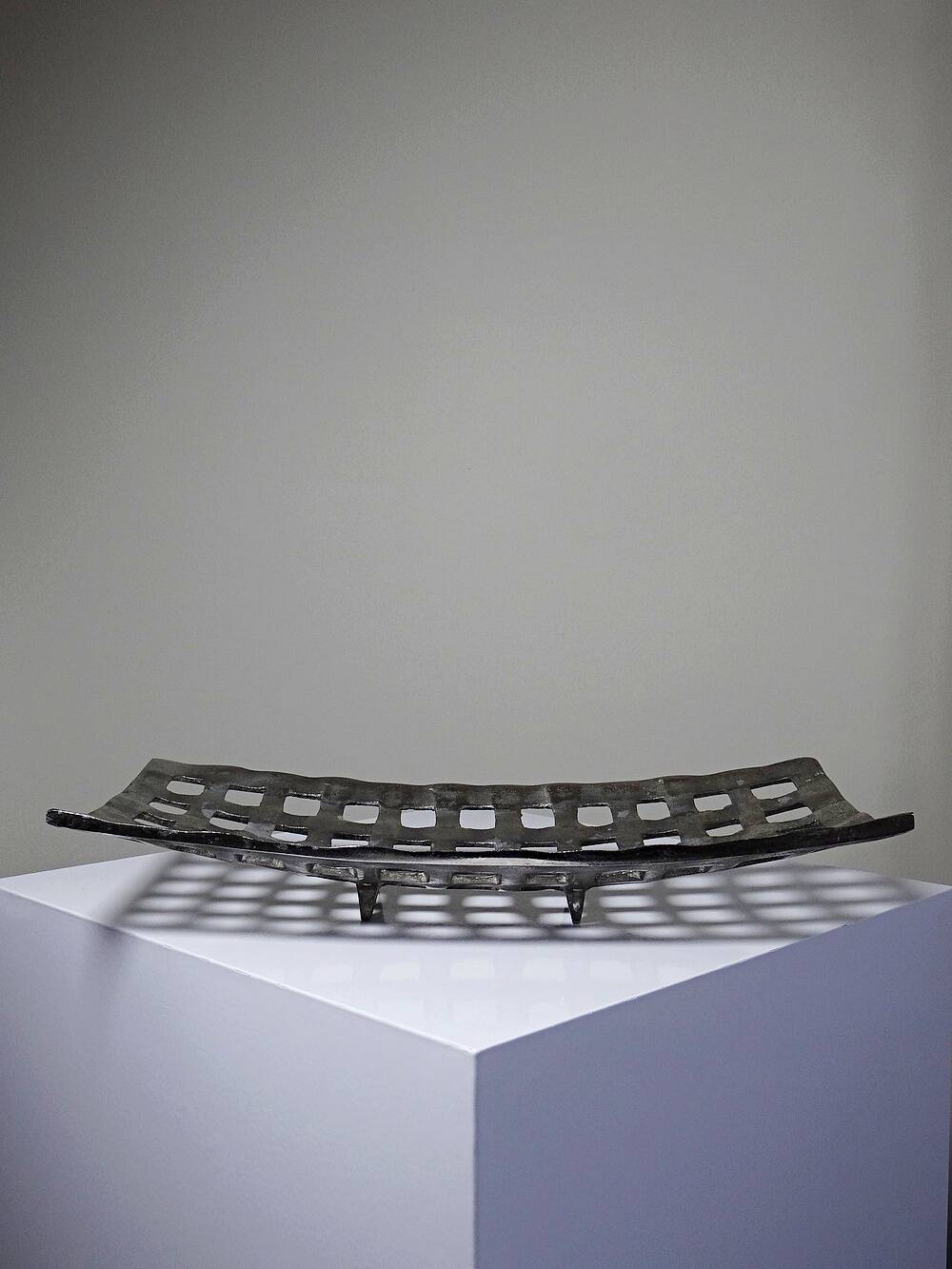 Vintage PTMD Home Collection perforated metal basket, brutalist style.